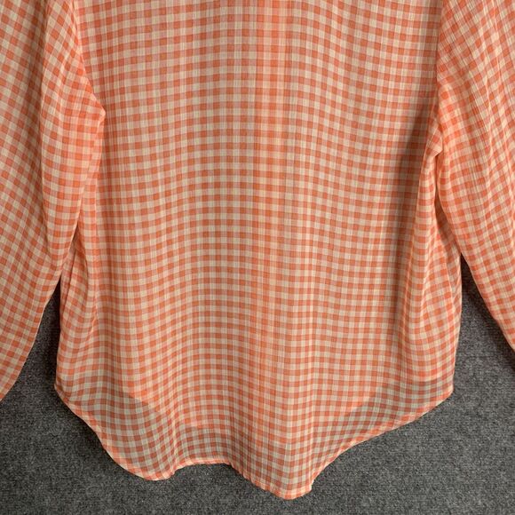 Living Doll Light Weight Semi Sheer Gingham Shirt Roll Tab Sleeve Shell Buttons - Picture 8 of 10